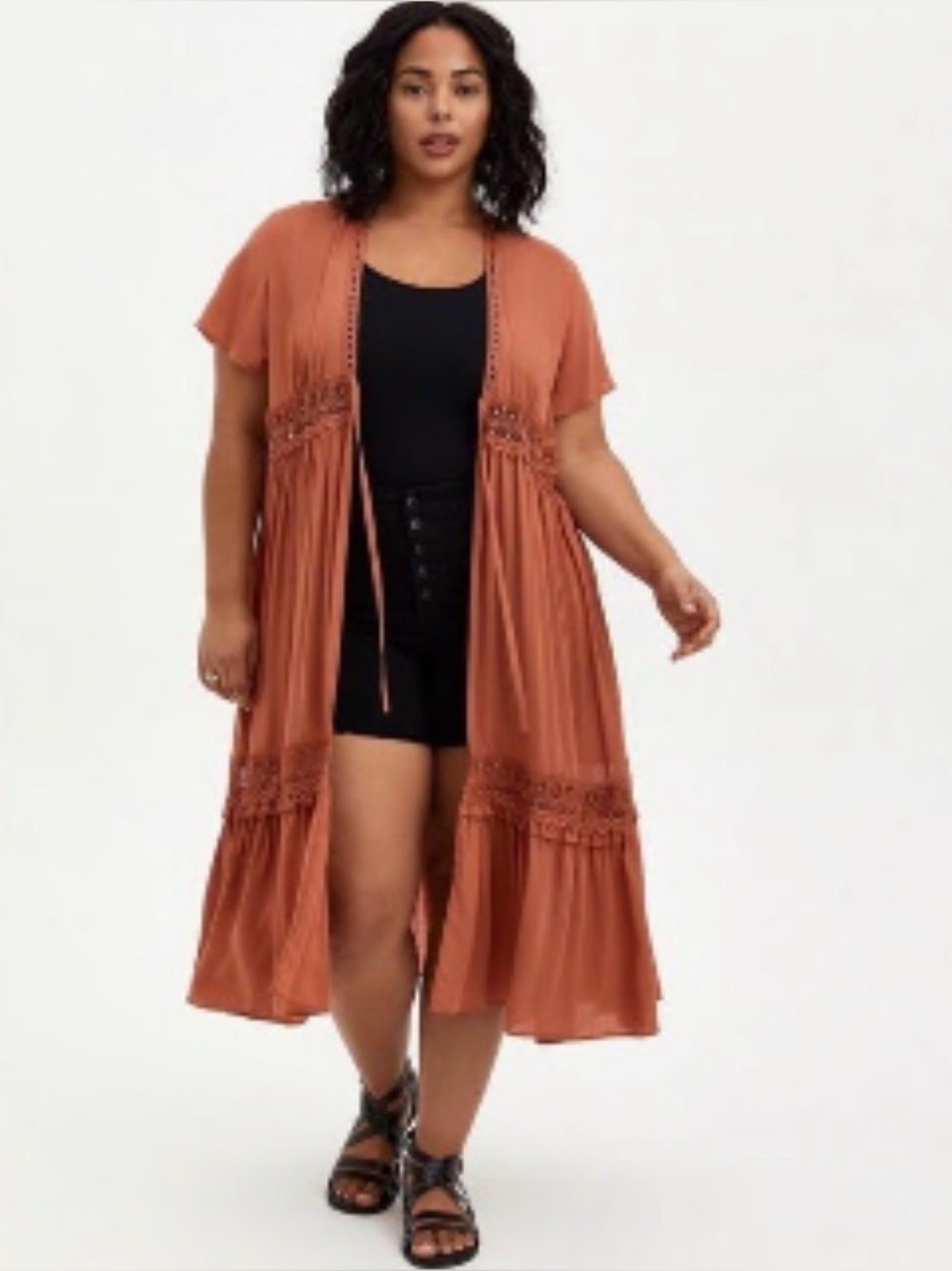 ✔️ Torrid Rust Orange Lace-Trim Duster Tunic, Altered